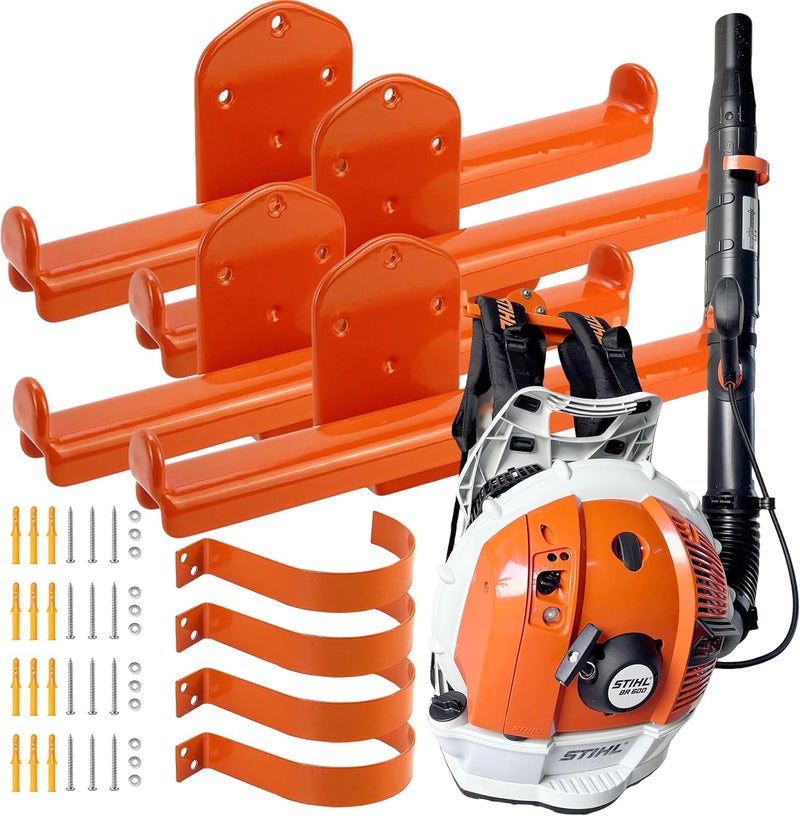 OSROENE Backpack Leaf Blower Hanger with Tube Hook, 4 Pack Backpack Sprayer Wall Mount, Heavy Duty Chainsaw Wall Mount Stand Accessories Garage Organization Storage - Image 1
